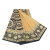 Sanskriti Vintage Sarees Yellow/Black 100% Pure Silk Printed Sari Craft Sustainable Fabric