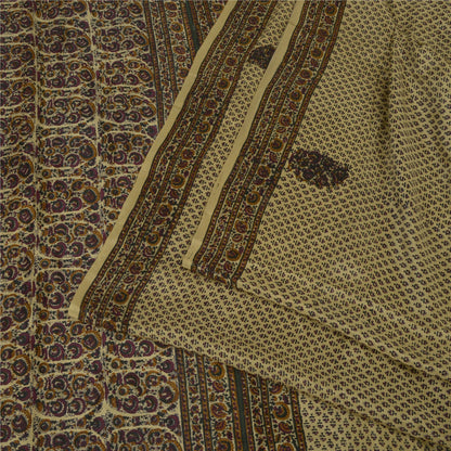 Санскритские винтажные сари бледно-кремового цвета 100% чистый шелк напечатанное сари 5 ярдов ткань для рукоделия устойчивая ткань