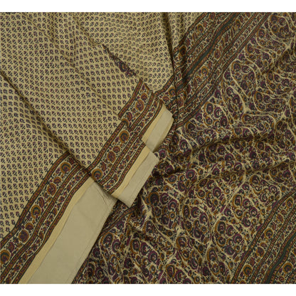 Санскритские винтажные сари бледно-кремового цвета 100% чистый шелк напечатанное сари 5 ярдов ткань для рукоделия устойчивая ткань