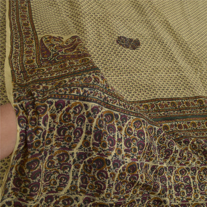 Санскритские винтажные сари бледно-кремового цвета 100% чистый шелк напечатанное сари 5 ярдов ткань для рукоделия устойчивая ткань