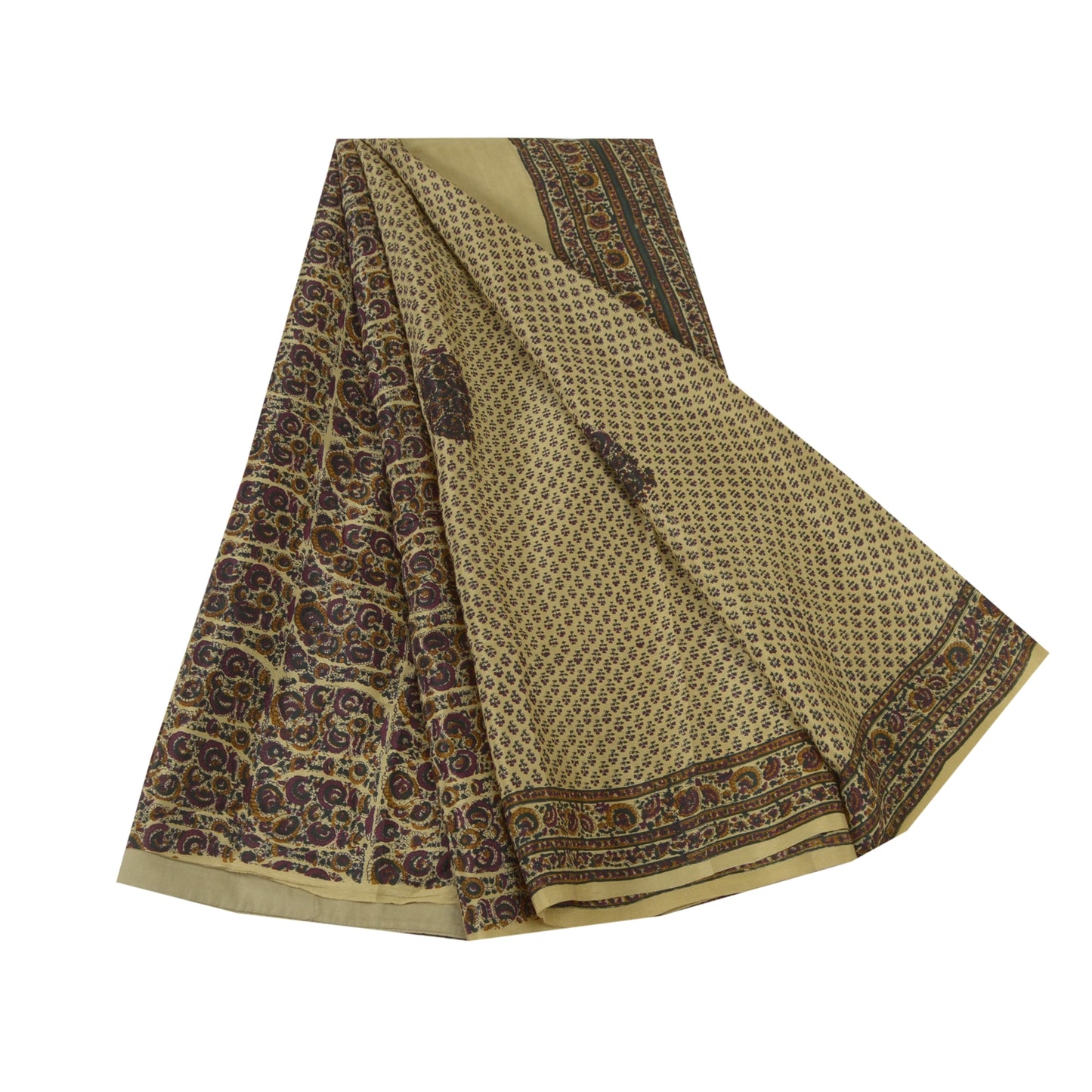 Санскритские винтажные сари бледно-кремового цвета 100% чистый шелк напечатанное сари 5 ярдов ткань для рукоделия устойчивая ткань