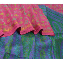 Load image into Gallery viewer, Sanskriti Vintage Sarees Pink Zari Border Pure Silk Printed Sari Craft Fabric
