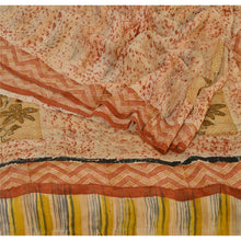 Load image into Gallery viewer, Sanskriti Vintage Cream Saree Pure Crepe Silk Floral Printed Sari Craft Fabric
