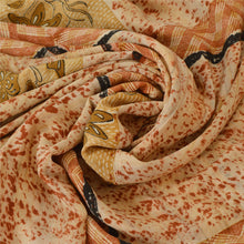 Load image into Gallery viewer, Sanskriti Vintage Cream Saree Pure Crepe Silk Floral Printed Sari Craft Fabric
