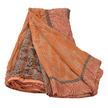 Load image into Gallery viewer, Sanskriti Vintage Peach Saree Pure Crepe Silk Printed Sari Craft 5Yd Soft Fabric
