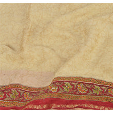Load image into Gallery viewer, Sanskriti Vintage Cream Saree Blend Silk Printed Fabric Golden Border Sari Craft
