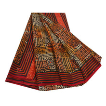 Load image into Gallery viewer, Sanskriti Vintage Orange Saree Pure Crepe Silk Printed Fabric 5Yd Craft Sari
