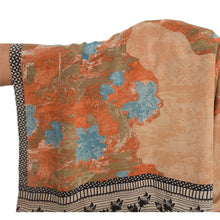 Load image into Gallery viewer, Sanskriti Vinatage Sanskriti Ethnic Vintage Peach Saree Pure Crepe Silk Printed Sari Craft Fabric
