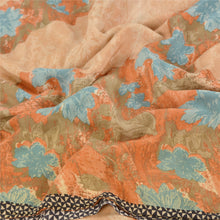Load image into Gallery viewer, Sanskriti Vinatage Sanskriti Ethnic Vintage Peach Saree Pure Crepe Silk Printed Sari Craft Fabric
