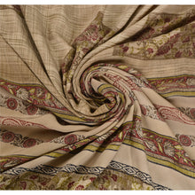 Load image into Gallery viewer, Sanskriti Vintage Brown Saree Pure Crepe Silk Printed Sari 5YD Soft Craft Fabric
