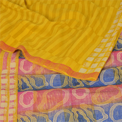 Sanskriti Vintage Yellow Sarees 100% Pure Crepe Silk Printed Sari Craft Sustainable Fabric
