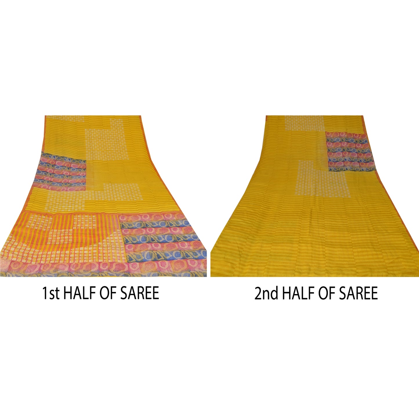 Sanskriti Vintage Yellow Sarees 100% Pure Crepe Silk Printed Sari Craft Sustainable Fabric