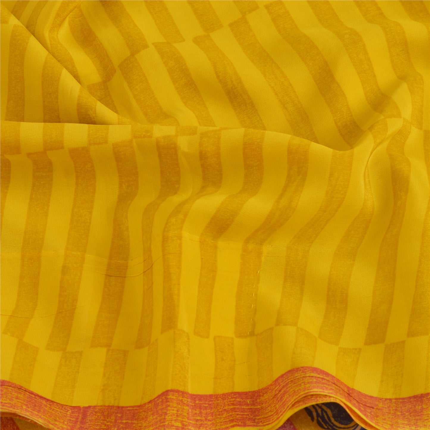 Sanskriti Vintage Yellow Sarees 100% Pure Crepe Silk Printed Sari Craft Sustainable Fabric