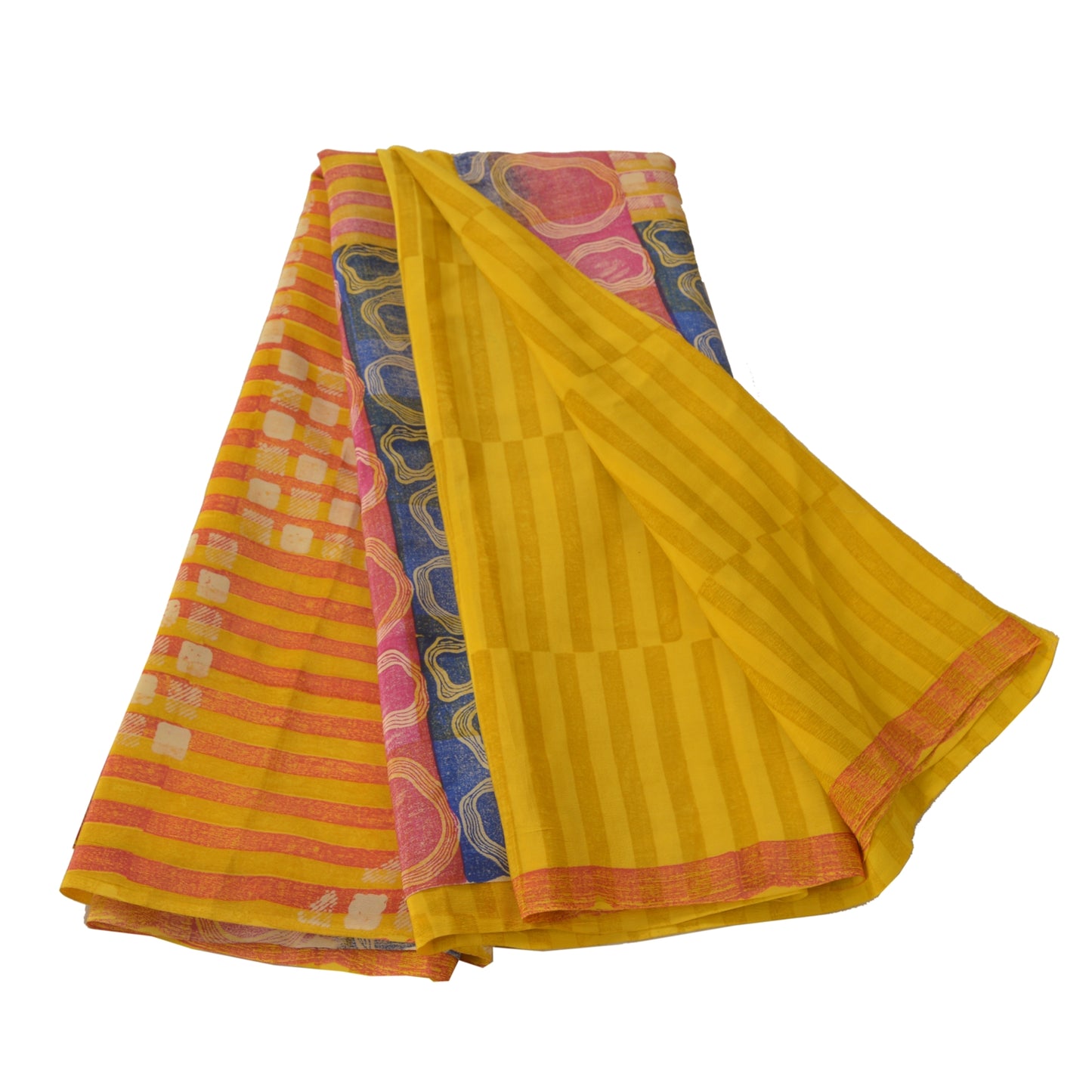 Sanskriti Vintage Yellow Sarees 100% Pure Crepe Silk Printed Sari Craft Sustainable Fabric