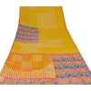 Sanskriti Vintage Yellow Sarees 100% Pure Crepe Silk Printed Sari Craft Sustainable Fabric