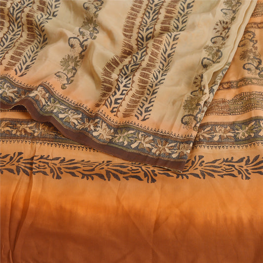 Sanskriti Vintage Peach Sarees 100% Pure Crepe Silk Printed Sari Craft Sustainable Fabric