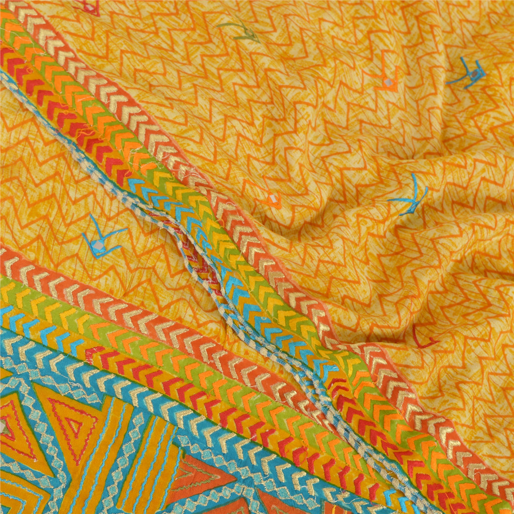 Sanskriti Vintage Yellow Sarees 100% Pure Crepe Silk Printed Sari Craft Fabric