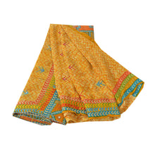 Load image into Gallery viewer, Sanskriti Vintage Yellow Sarees 100% Pure Crepe Silk Printed Sari Craft Fabric
