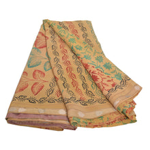 Load image into Gallery viewer, Sanskriti Vintage Cream Sari Pure Crepe Silk Fabric Craft Printed Soft Sarees
