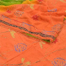 Load image into Gallery viewer, Sanskriti Vintage Green Sarees Pure Crepe Silk Printed Kantha Sari Craft Fabric
