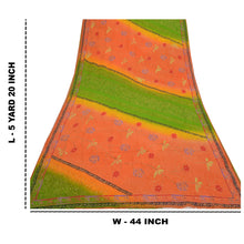 Load image into Gallery viewer, Sanskriti Vintage Green Sarees Pure Crepe Silk Printed Kantha Sari Craft Fabric
