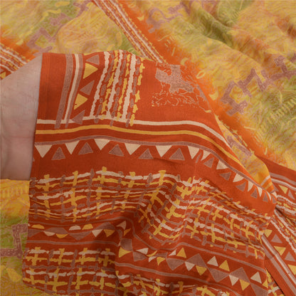 Sanskriti Vintage Mustard Sarees Pure Crepe Silk Printed Sari Craft Sustainable Fabric