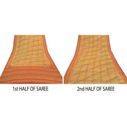 Sanskriti Vintage Mustard Sarees Pure Crepe Silk Printed Sari Craft Sustainable Fabric