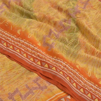 Sanskriti Vintage Mustard Sarees Pure Crepe Silk Printed Sari Craft Sustainable Fabric