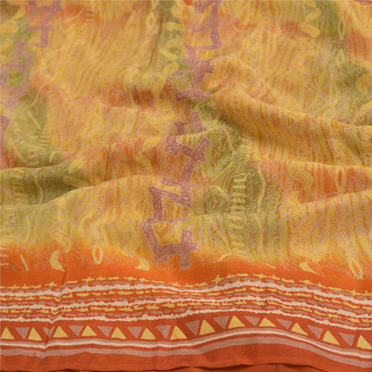 Sanskriti Vintage Mustard Sarees Pure Crepe Silk Printed Sari Craft Sustainable Fabric