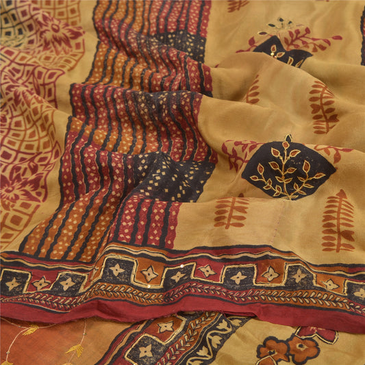 Sanskriti Vintage Suzani Hand Made Sarees Pure Crepe Silk Printed Sari Sustainable Fabric