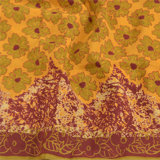 Sanskriti Vintage Yellow Sarees 100% Pure Crepe Silk Printed Sari Craft Sustainable Fabric