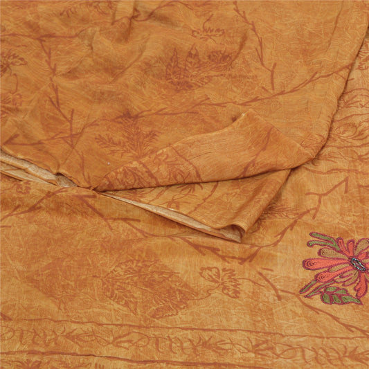 Sanskriti Vintage Brown Sarees Pure Crepe Silk Sustainable Fabric Craft Printed Decor Sari
