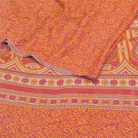 Sanskriti Vintage Decor Sari Crepe Red Indian Sarees Printed Floral Craft 5 Yd Fabric Indian Heritage Textile Craft Supplies Material