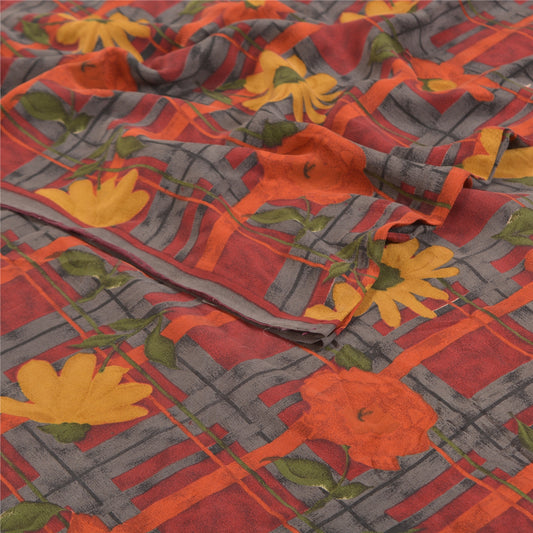 Sanskriti Vintage Multicolor Sarees Pure Crepe Silk Printed Sari Craft Sustainable Fabric