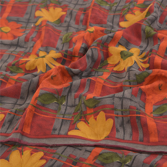 Санскритские винтажные разноцветные сари из чистого крепированного шелка с принтом для сари из экологически чистой ткани