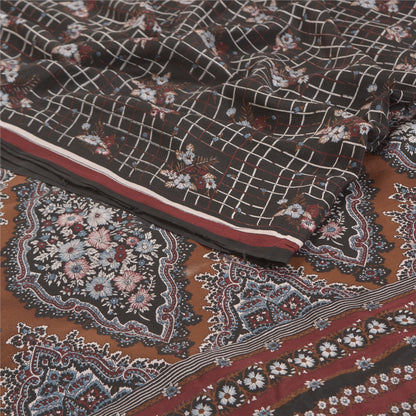 Sanskriti Vintage Black Sarees Pure Crepe Silk Printed Sari Craft Sustainable Fabric