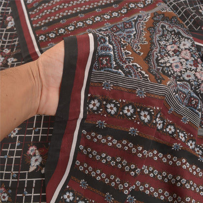 Sanskriti Vintage Black Sarees Pure Crepe Silk Printed Sari Craft Sustainable Fabric