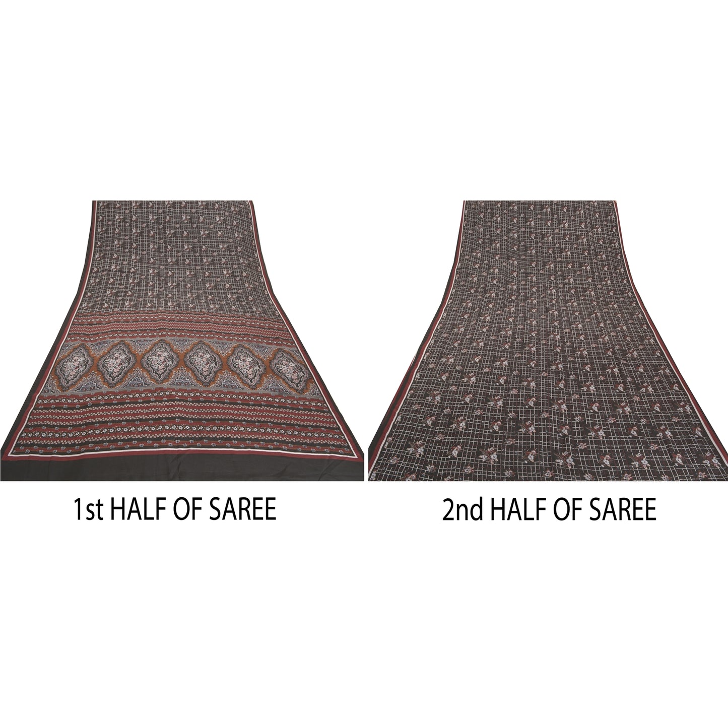 Sanskriti Vintage Black Sarees Pure Crepe Silk Printed Sari Craft Sustainable Fabric