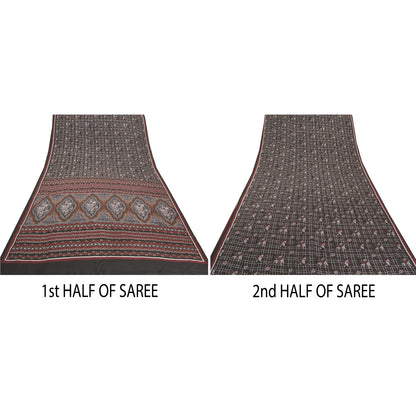 Sanskriti Vintage Black Sarees Pure Crepe Silk Printed Sari Craft Sustainable Fabric