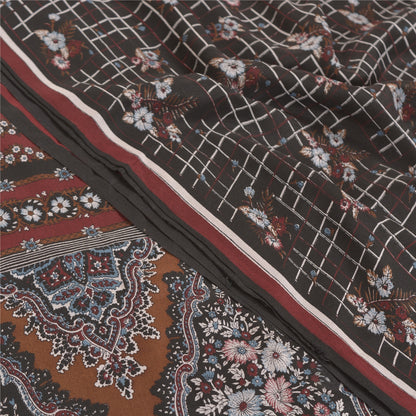 Sanskriti Vintage Black Sarees Pure Crepe Silk Printed Sari Craft Sustainable Fabric