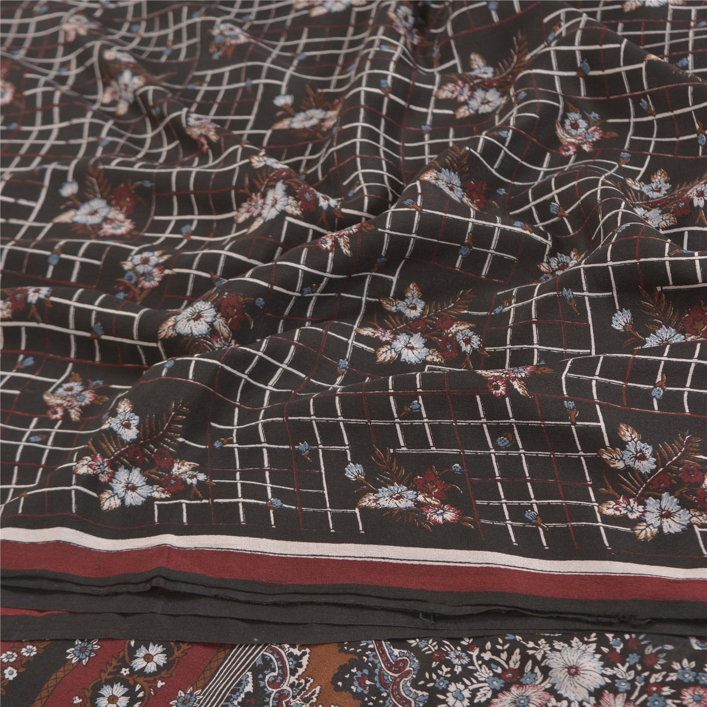 Sanskriti Vintage Black Sarees Pure Crepe Silk Printed Sari Craft Sustainable Fabric