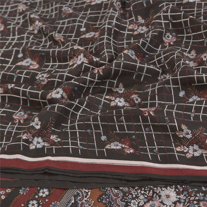 Sanskriti Vintage Black Sarees Pure Crepe Silk Printed Sari Craft Sustainable Fabric
