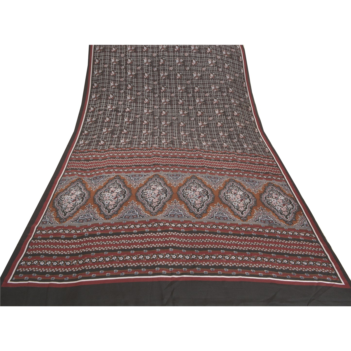 Sanskriti Vintage Black Sarees Pure Crepe Silk Printed Sari Craft Sustainable Fabric