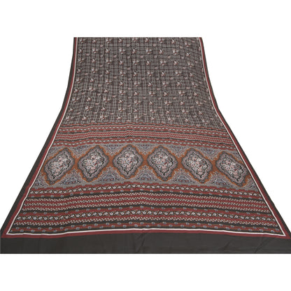 Sanskriti Vintage Black Sarees Pure Crepe Silk Printed Sari Craft Sustainable Fabric