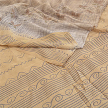 Load image into Gallery viewer, Sanskriti Vintage Pale Cream Sarees Pure Crepe Silk Printed Sari Craft Fabric
