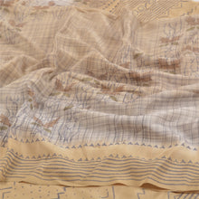 Load image into Gallery viewer, Sanskriti Vintage Pale Cream Sarees Pure Crepe Silk Printed Sari Craft Fabric
