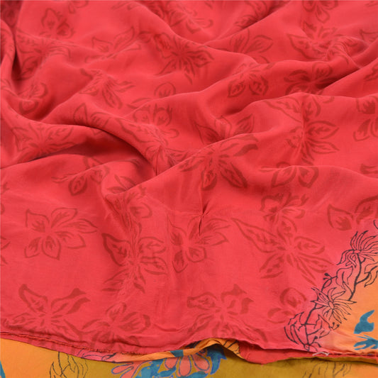 Санскритские винтажные алые сари с принтом из чистого крепированного шелка 5 ярдов ткань для рукоделия из экологически чистой ткани