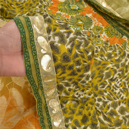 Sanskriti Vintage Green Sarees Pure Crepe Silk Printed Sari Craft Sustainable Fabric