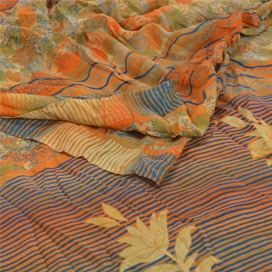 Санскритские винтажные оранжевые индийские сари из чистого крепированного шелка с принтом из экологически чистой ткани для сари