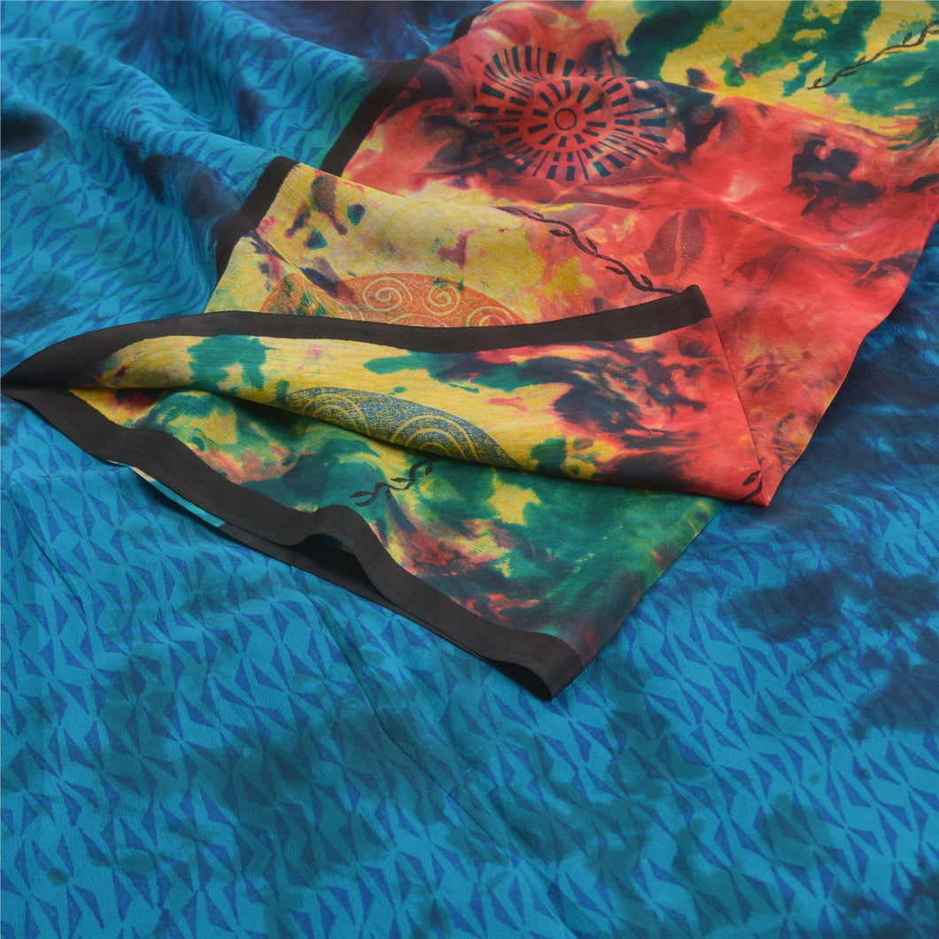 Sanskriti Vintage Multi Tie-Dye Sarees Pure Crepe Silk Printed Sari Craft Fabric